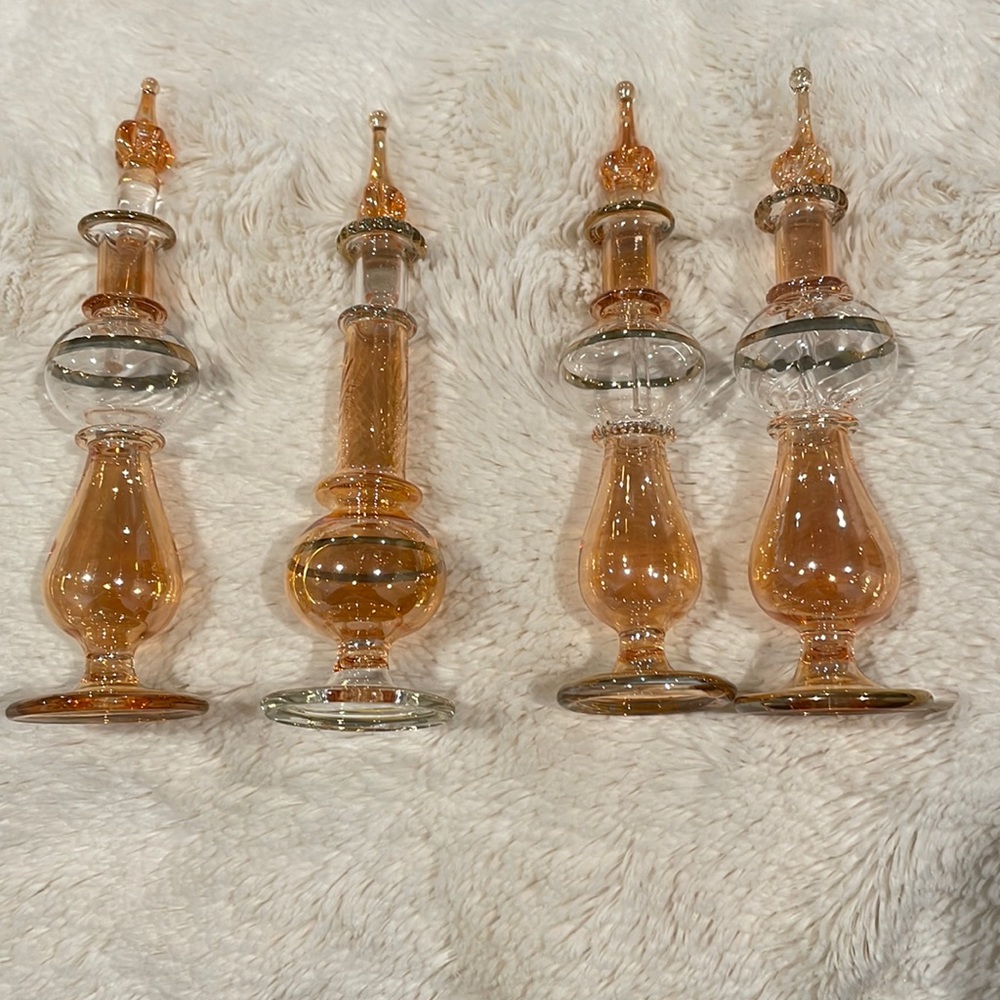 Iridescent Handblown Glass Decorative Empty Perfume bottles set of 4 Yellow